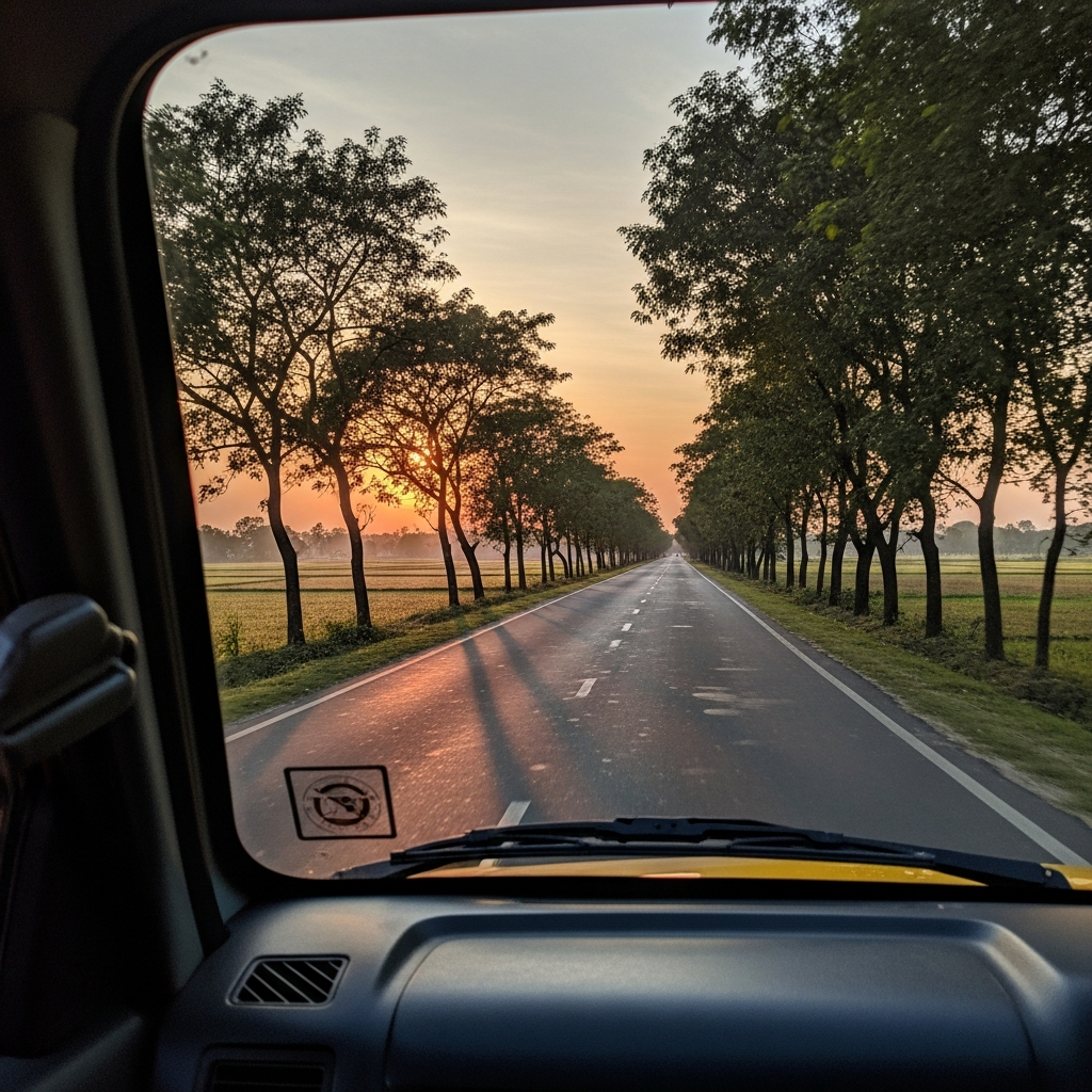 Scenic drive from Durgapur to Shantiniketan with Dhruwo taxi service